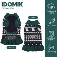 IDOMIK small dog sweater dress back view demonstrates full coverage and comfortable fit.