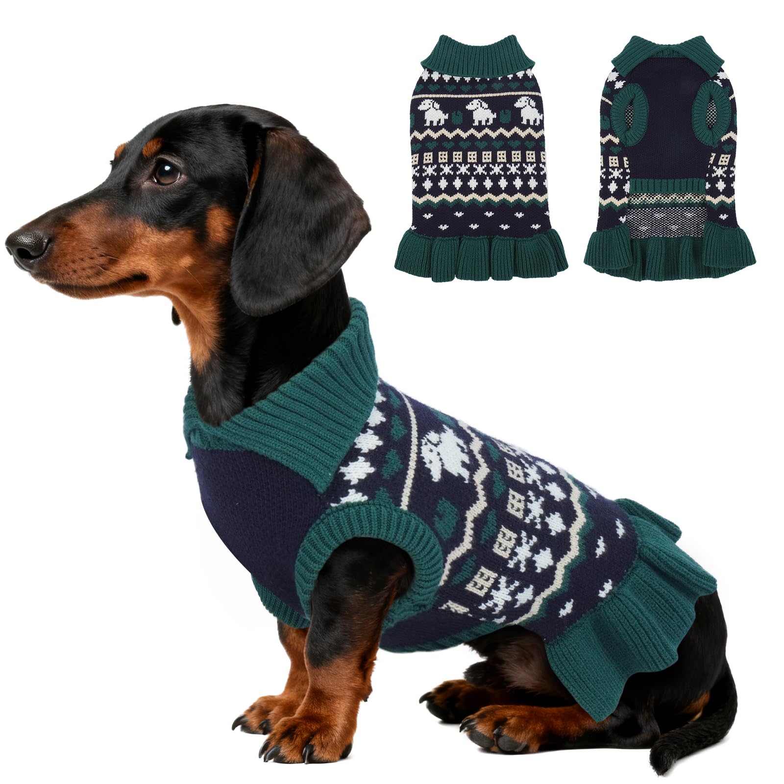 IDOMIK small dog sweater dress front view shows cozy knit warmth for chilly days.