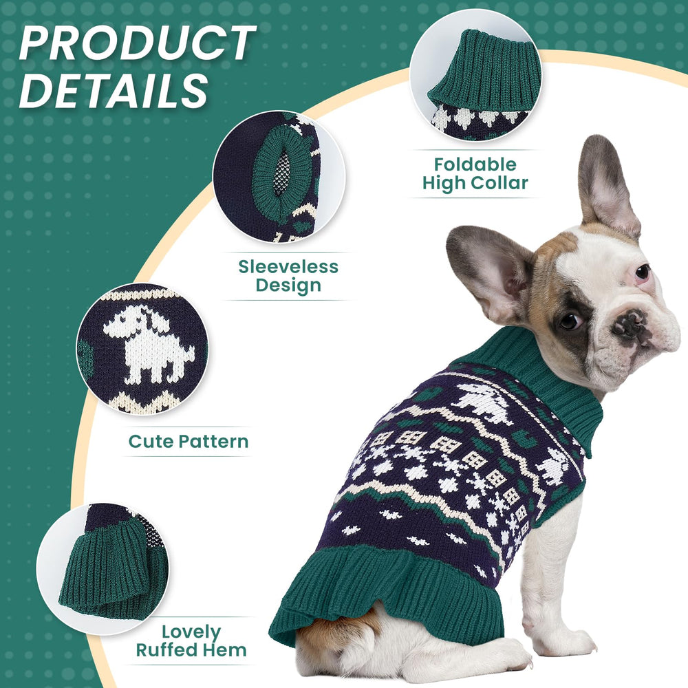 IDOMIK small dog sweater dress side view highlights flexible knit for easy movement.