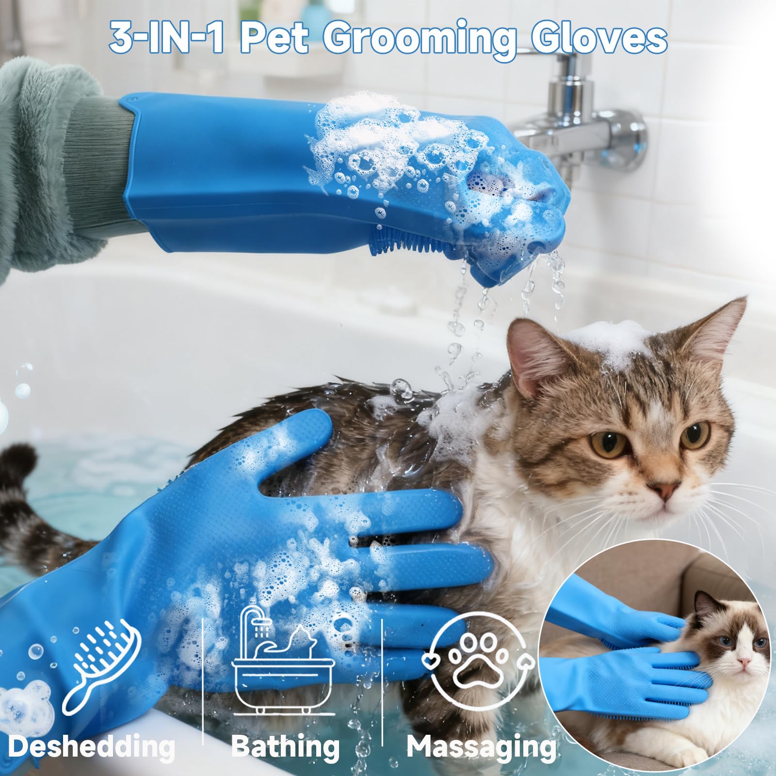 IDQQUQQ pet bath set complete for dogs and cats, including gloves and brush