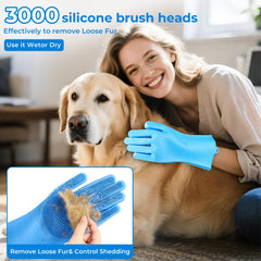 IDQQUQQ pet grooming gloves comfort-fit on hand during bath.