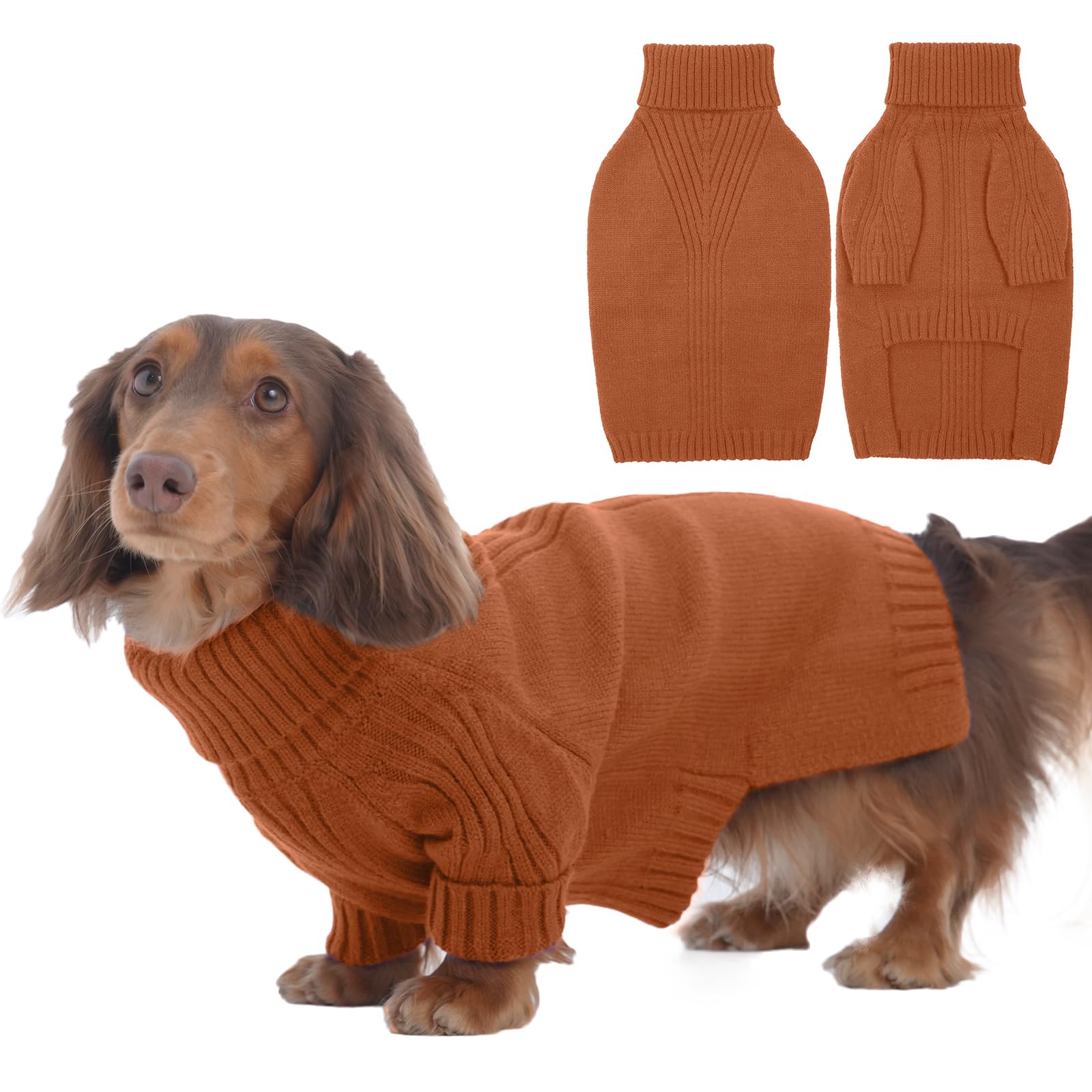 IECOii Dachshund Sweater caramel close-up fabric shows soft warmth
