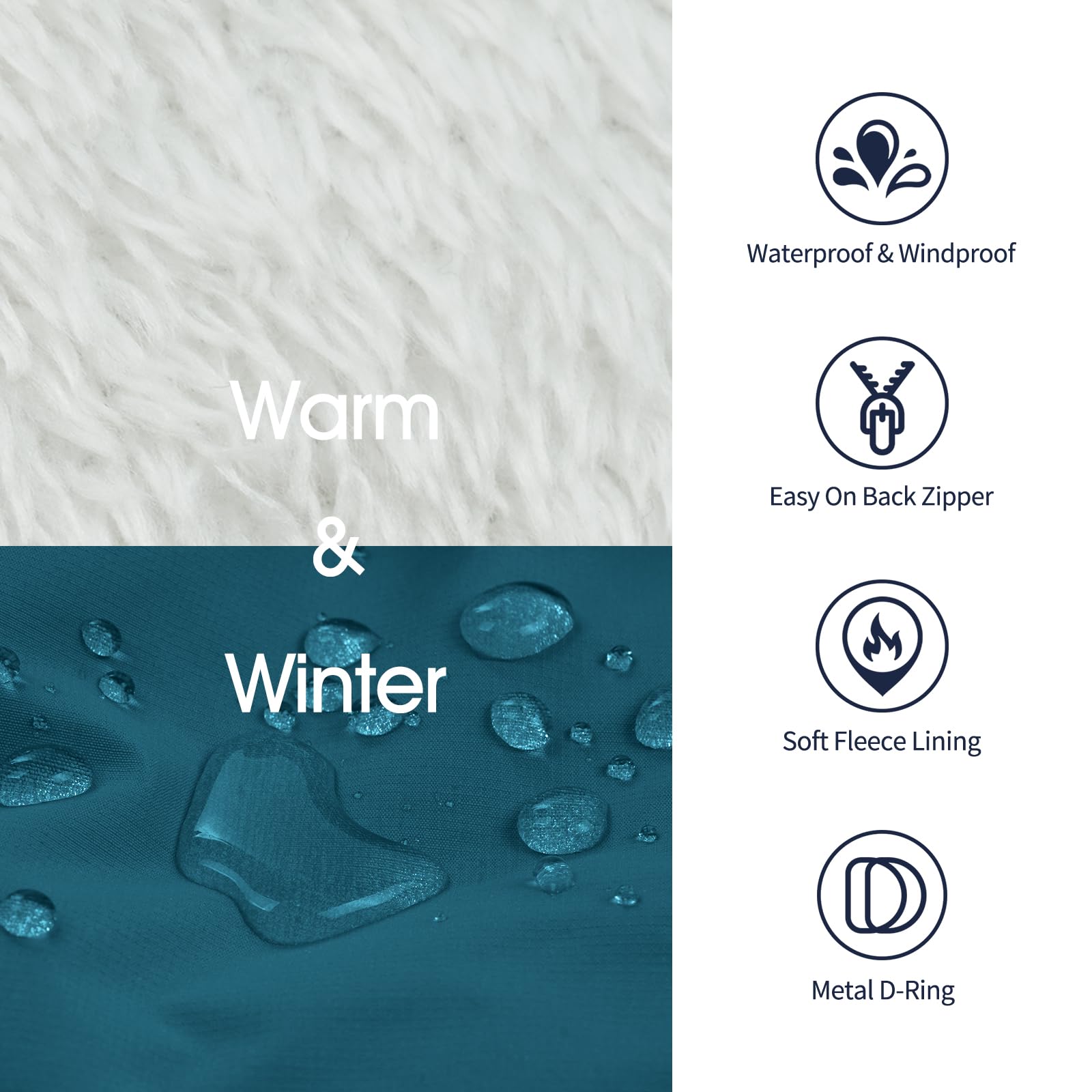 IECOii dog coat with warm fleece lining keeps large dogs cozy.