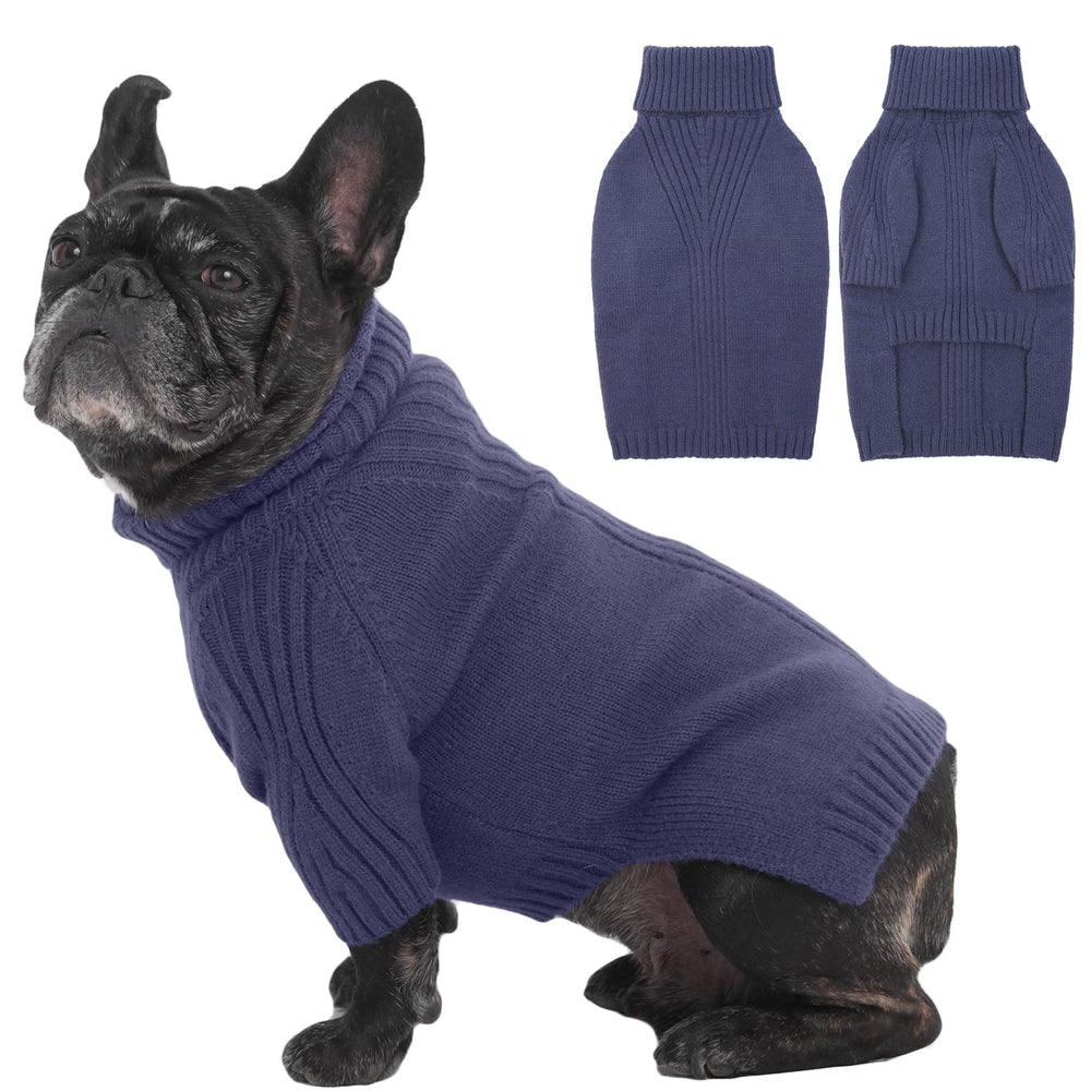 IECOii dog sweater blue pullover front view for medium dogs in winter warmth