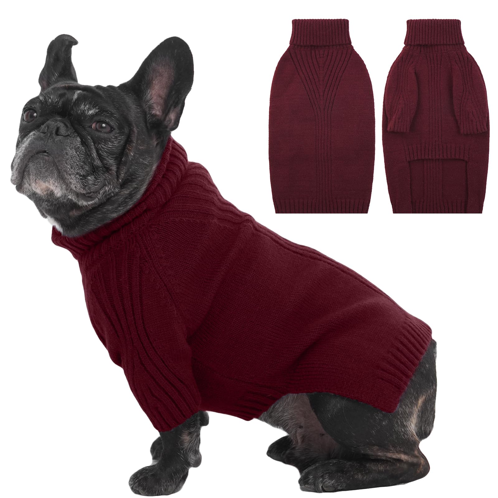 IECOii dog sweater medium burgundy pullover for warm, comfortable winter walks
