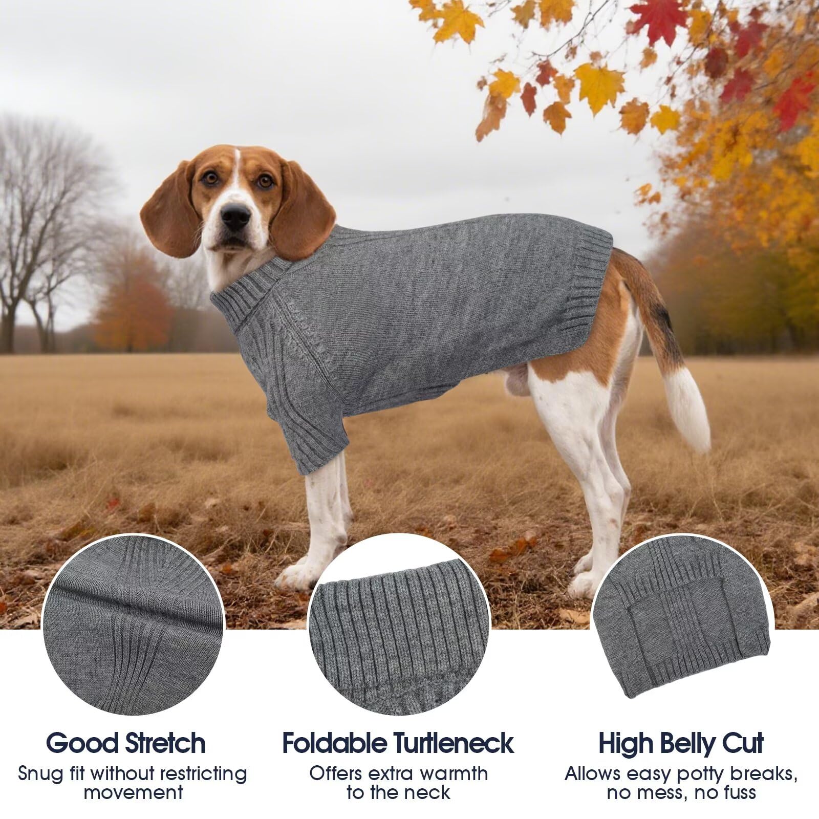 IECOii turtleneck design dog sweater with sleeves for neck warmth