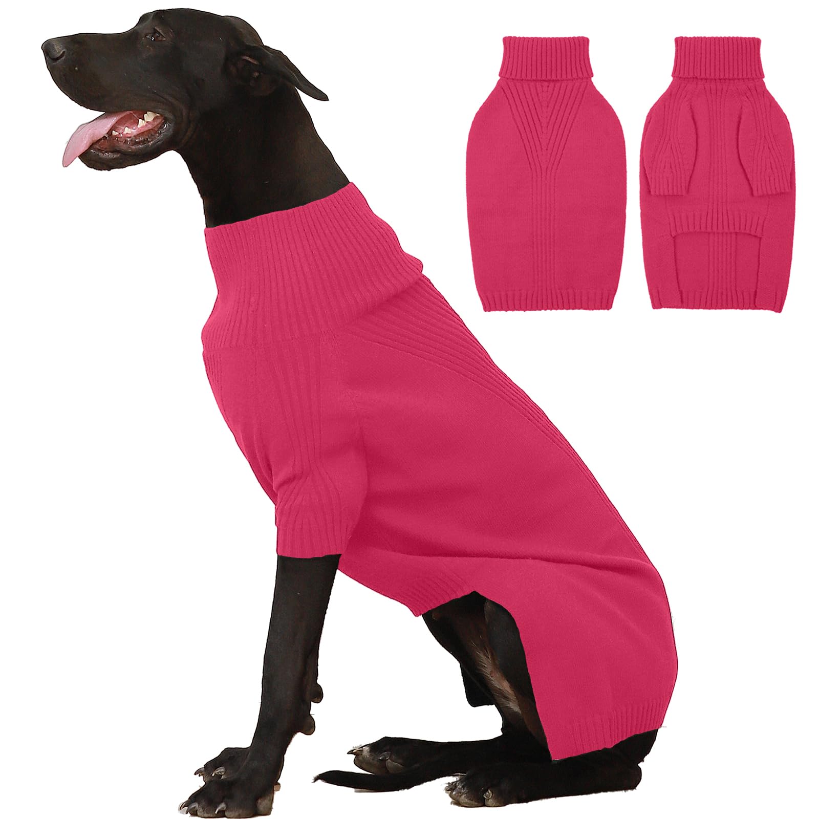 IECOii extra-large dog sweater rose red front view for cozy winter warmth
