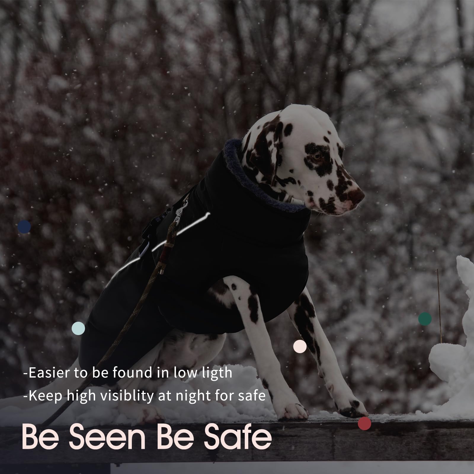 IECOii Extra Warm Coat harness hole shows compatibility for secure leash attachment.