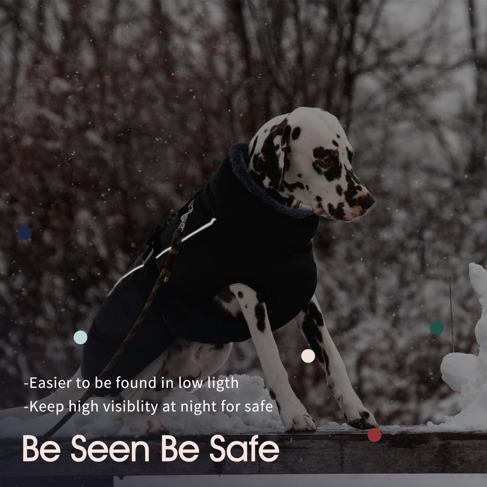 IECOii Extra Warm Coat harness hole shows compatibility for secure leash attachment.