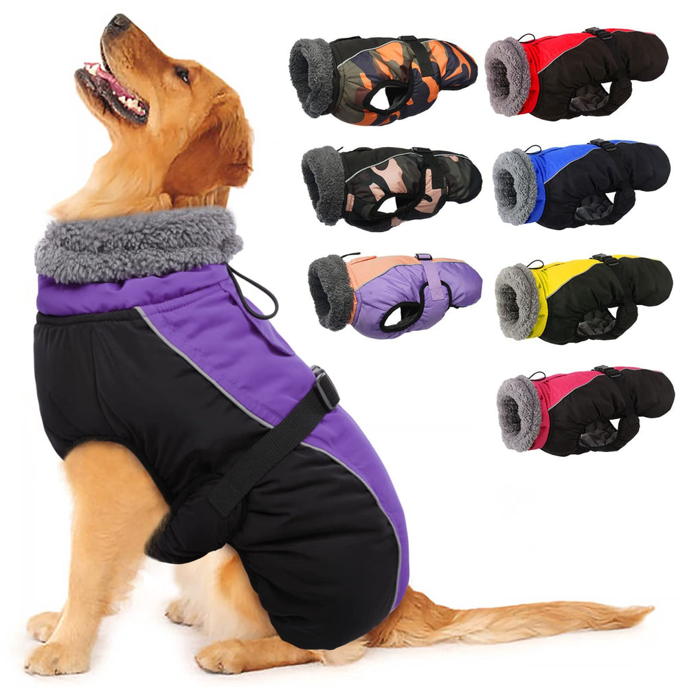 IECOii extra-warm dog coat front view showcasing adjustable fit for easy on/off