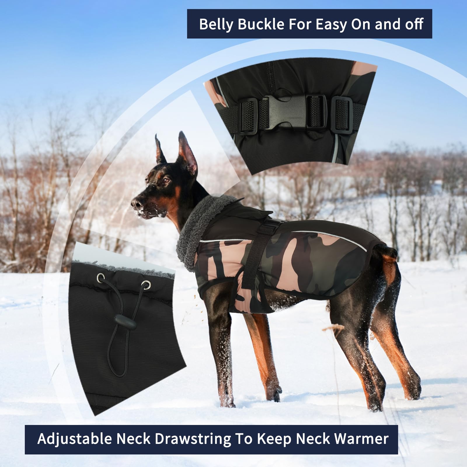 IECOii reflective dog coat back view shows bright safety strip for low-light walks.