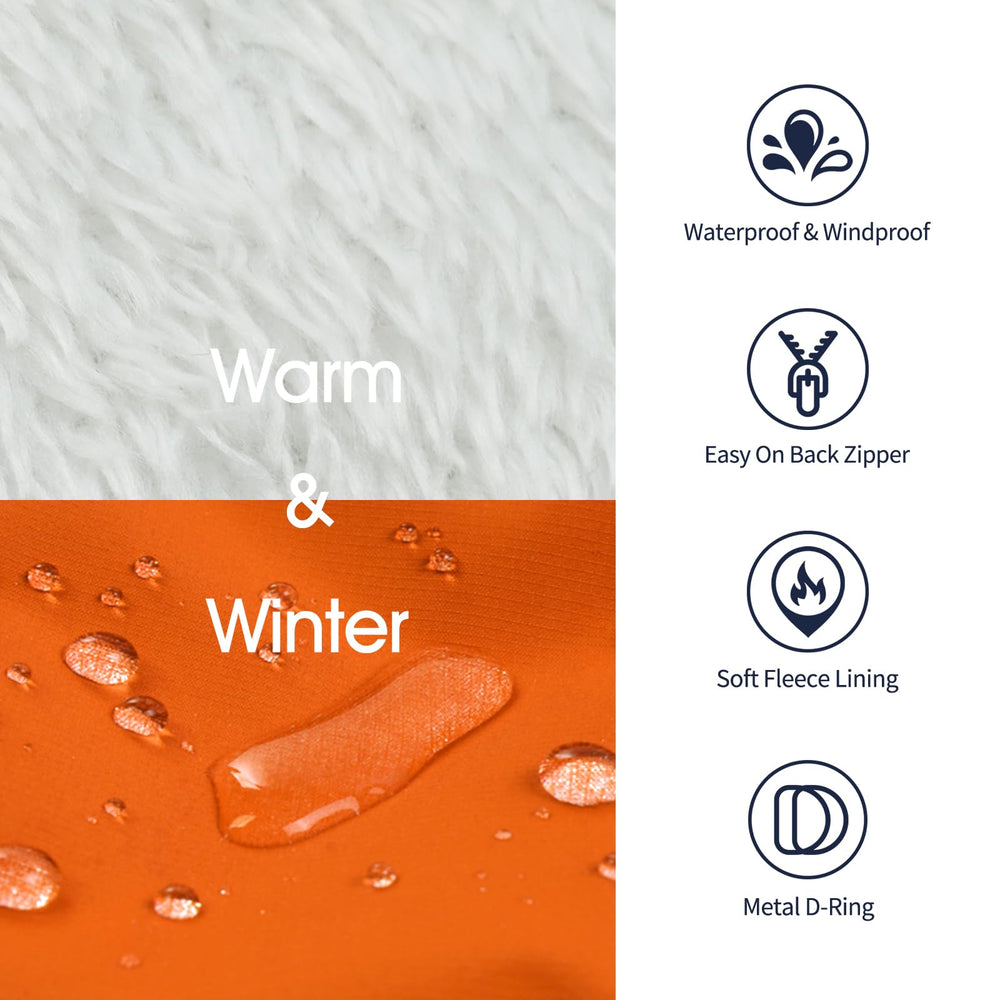 IECOii waterproof winter coat for large orange dog — weatherproof protection.