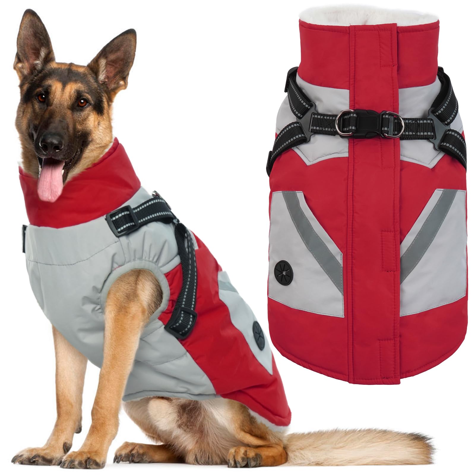 IECOii winter dog coat front view with zip-up design for easy on/off during cold walks.