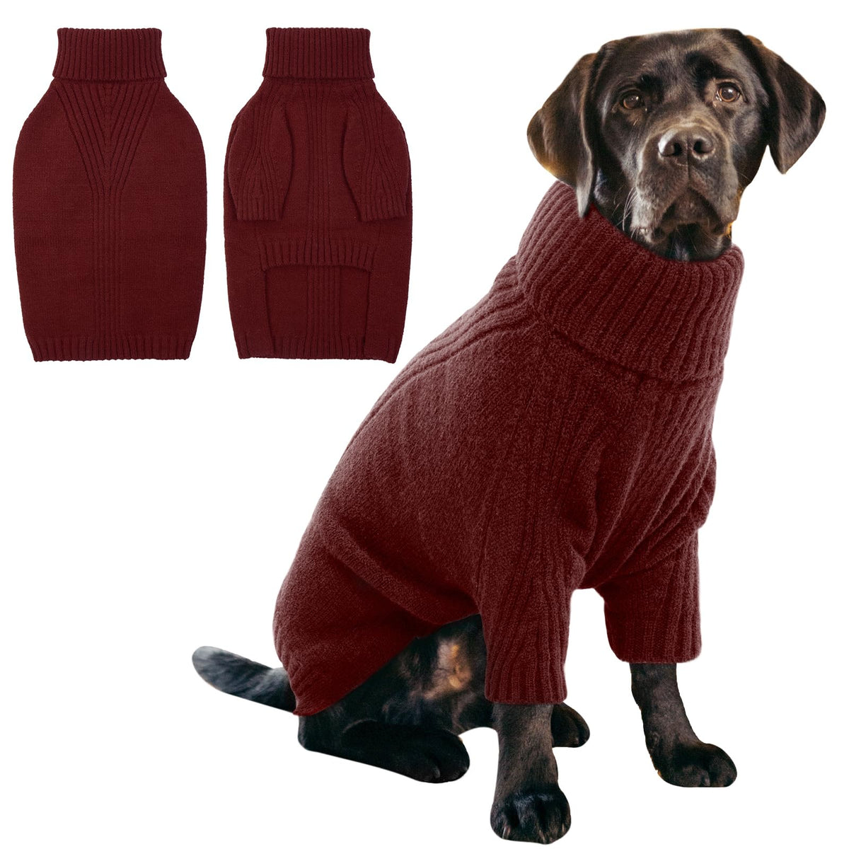 IECOii XL dog sweater front view burgundy adds warmth and style