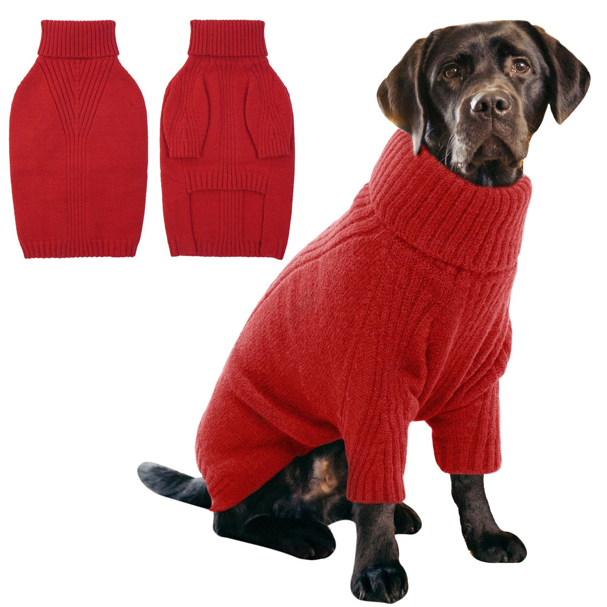 IECOii XL dog sweater red front view shows warm knit for large dogs.