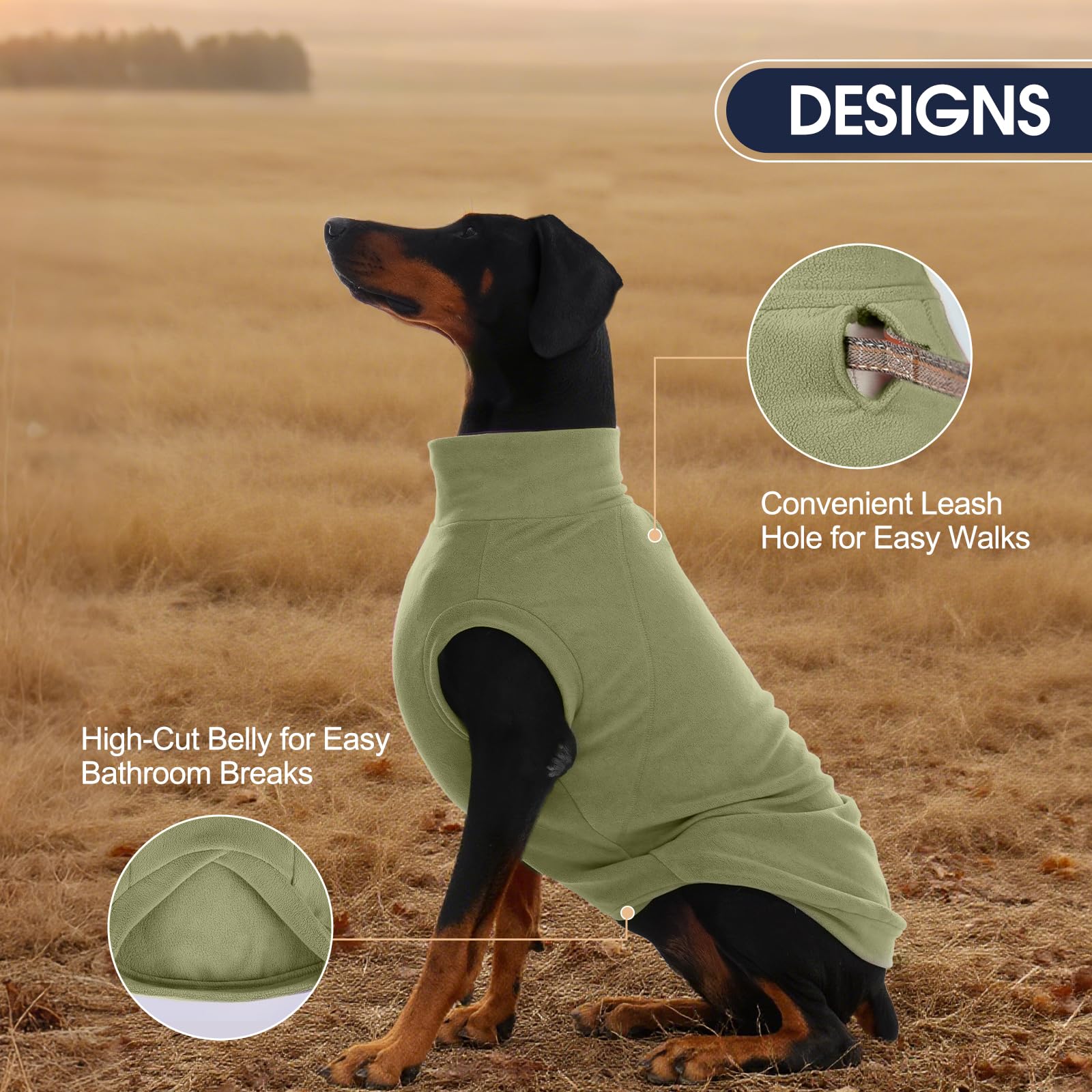 IECOii XXL army green dog sweater wear for outdoor outings