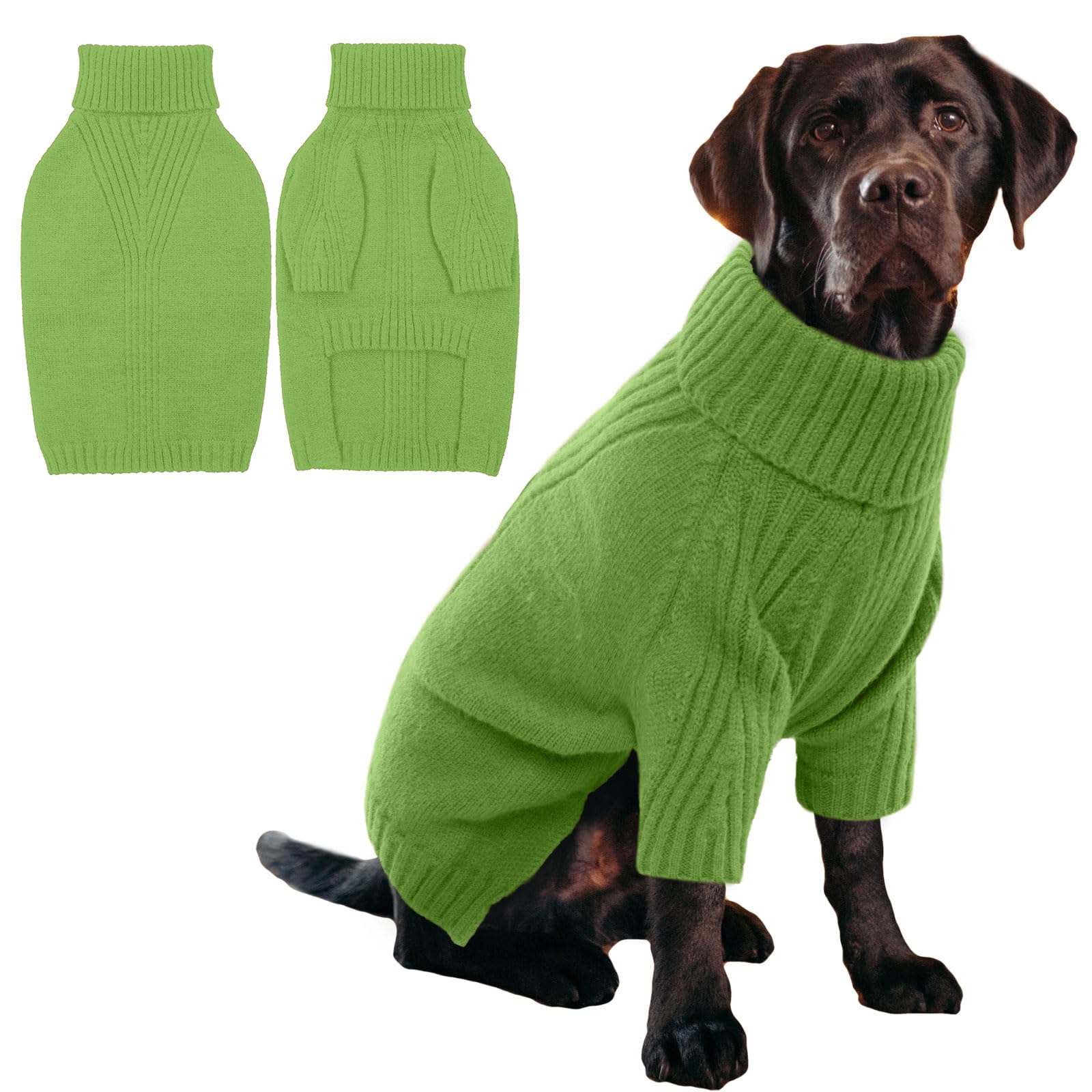 IECOii XXL dog sweater grass green shows soft knit warmth for cold days.
