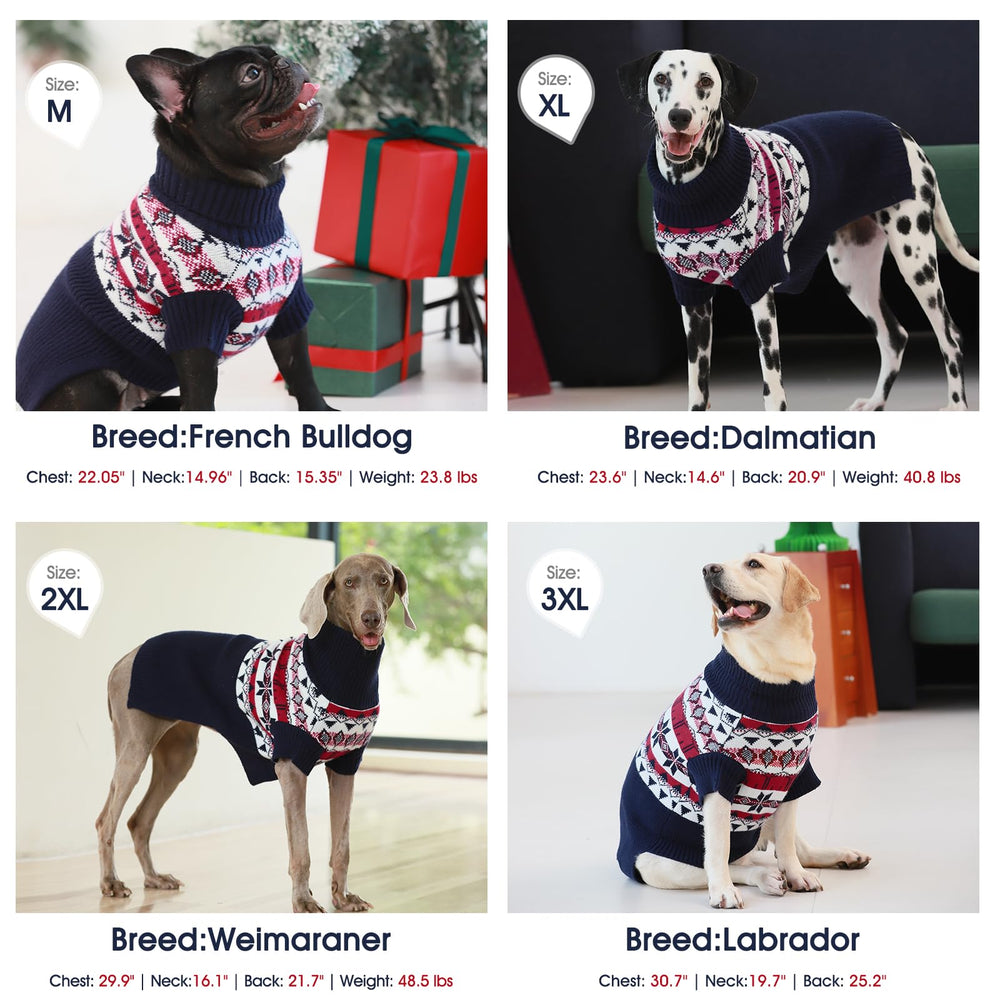 IECOii XXL dog sweater holiday pattern blue, festive holiday style.