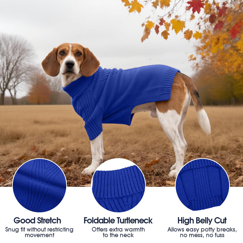 IECOii XXL dog sweater royal blue back view emphasizing full coverage warmth