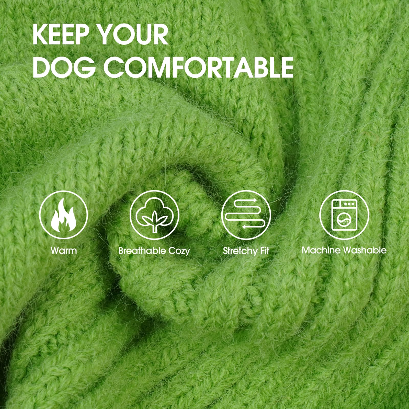 IECOii XXL dog sweater with turtleneck and sleeves demonstrates snug neck protection.