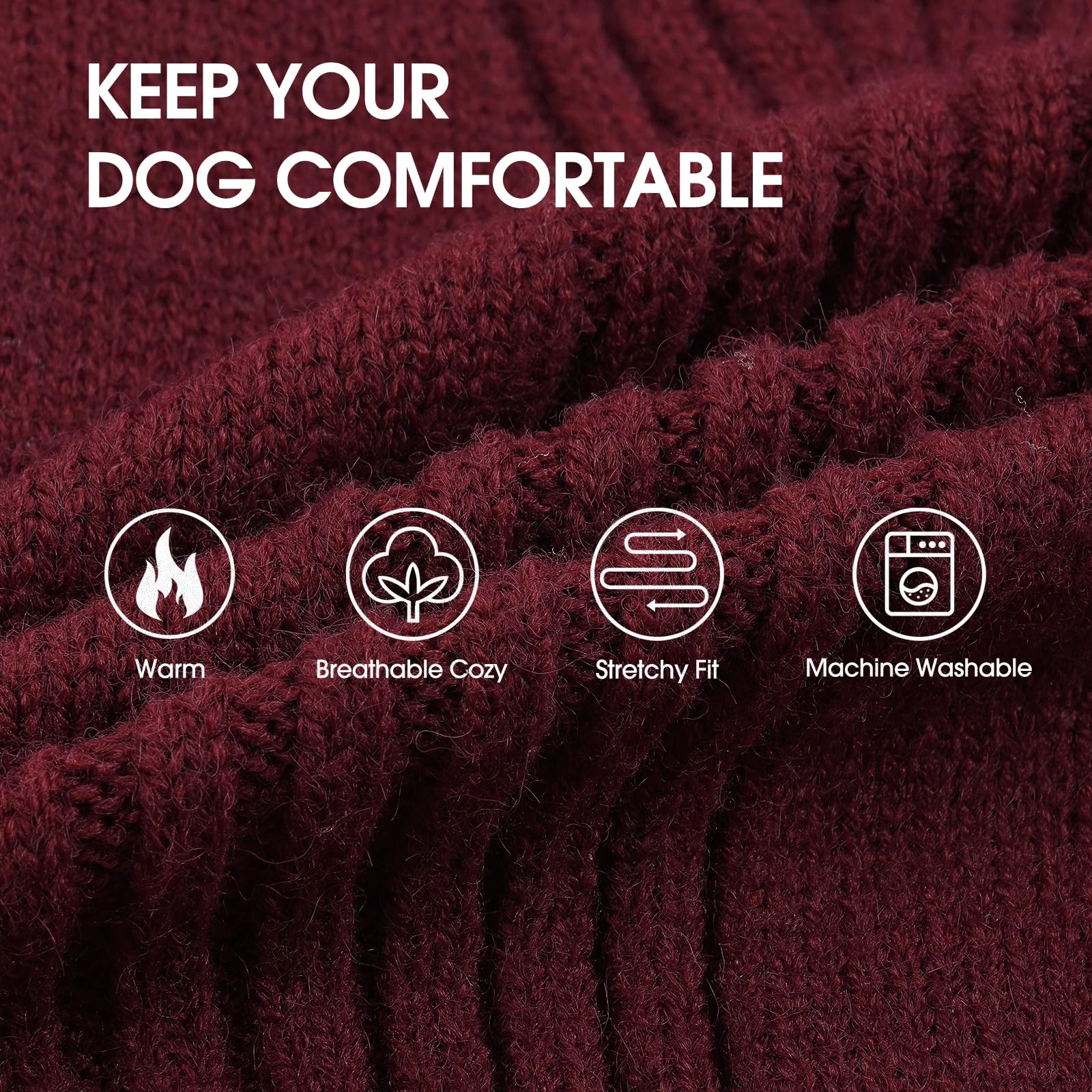 IECOii XXXL burgundy turtleneck dog sweater protects neck and chest on cold days.