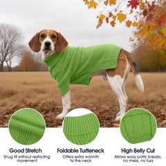 IECOii XXXL dog sweater grass green side view demonstrates easy pullover design for quick dressing