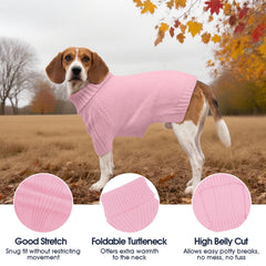 IECOii XXXL dog sweater pink back view highlights snug turtleneck warmth.
