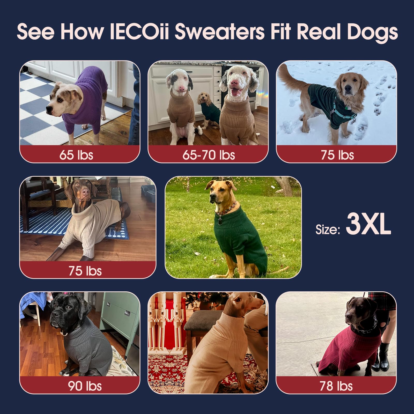 IECOii XXXL dog sweater pullover design enables easy on-off