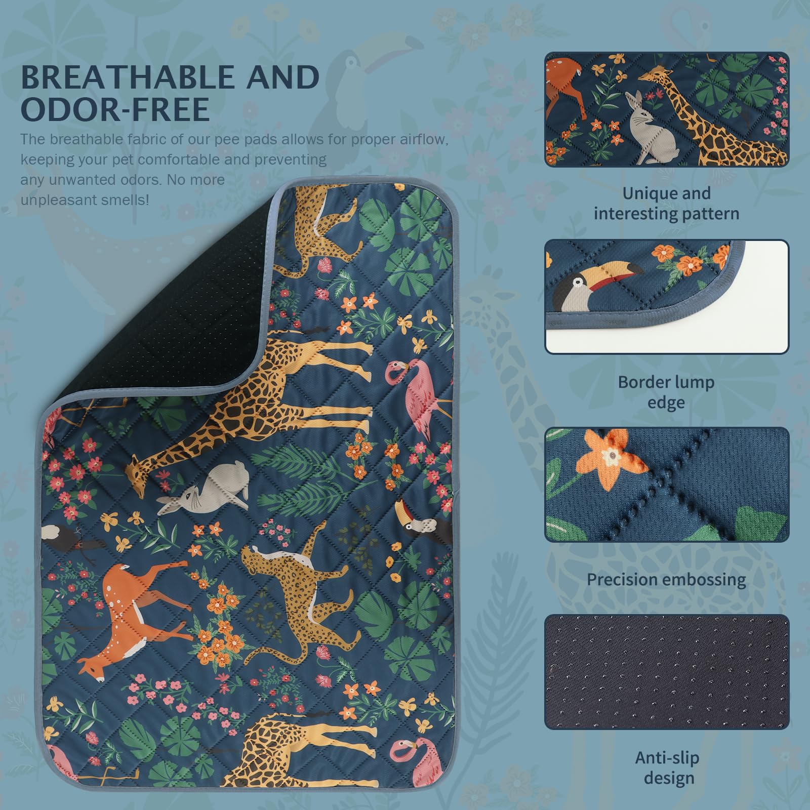 IEUUMLER navy-blue forest pattern pad keeps floors dry during training sessions.
