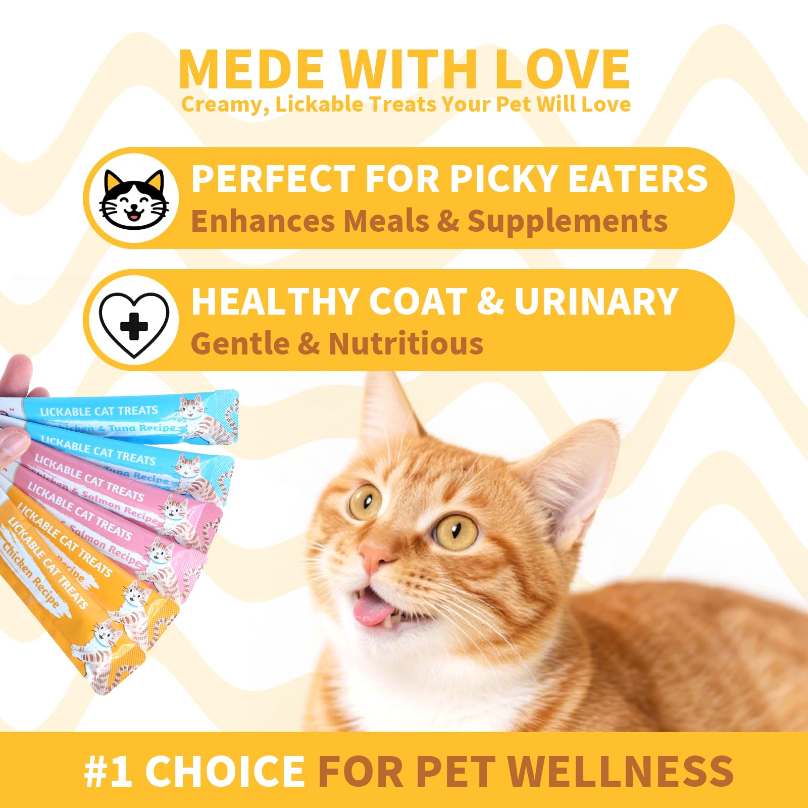 IFELLO PET Lickable moisture-rich tubes illustrating juicy texture with low-calorie claims.