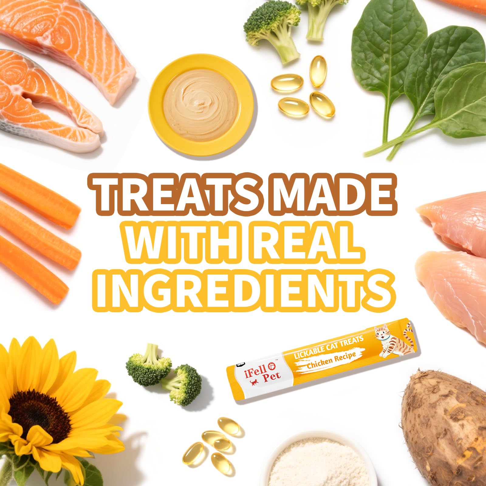 IFELLO PET Cat Treats Lickable Salmon Tube highlighting moisture-rich texture for cravings.