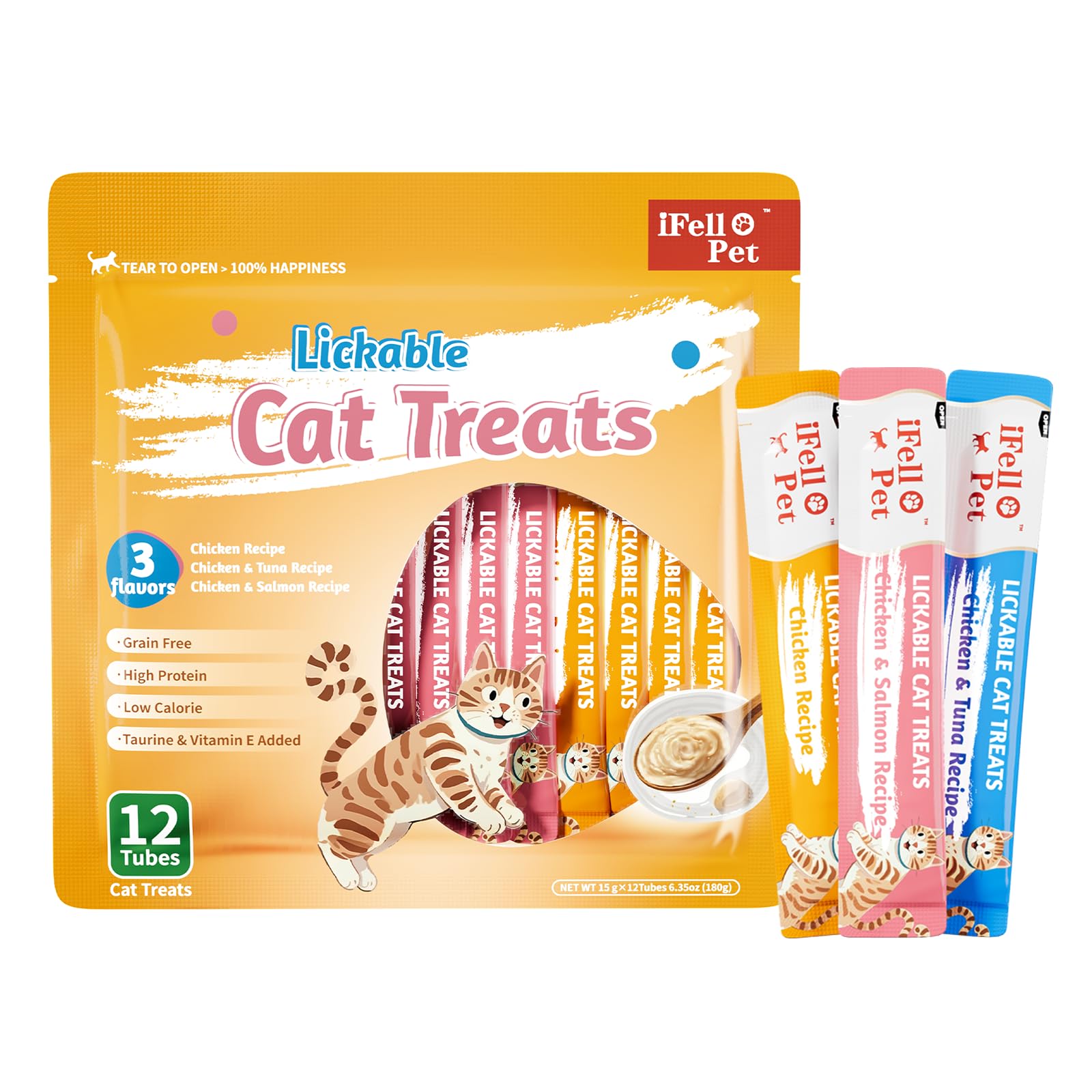 IFELLO PET Cat Treats Lickable Tuna Tube close-up showcasing protein-rich flavor for picky cats.