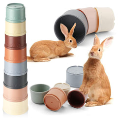 Iffitya bunny-stacking-cups in a colorful arrangement for interactive play and enrichment.