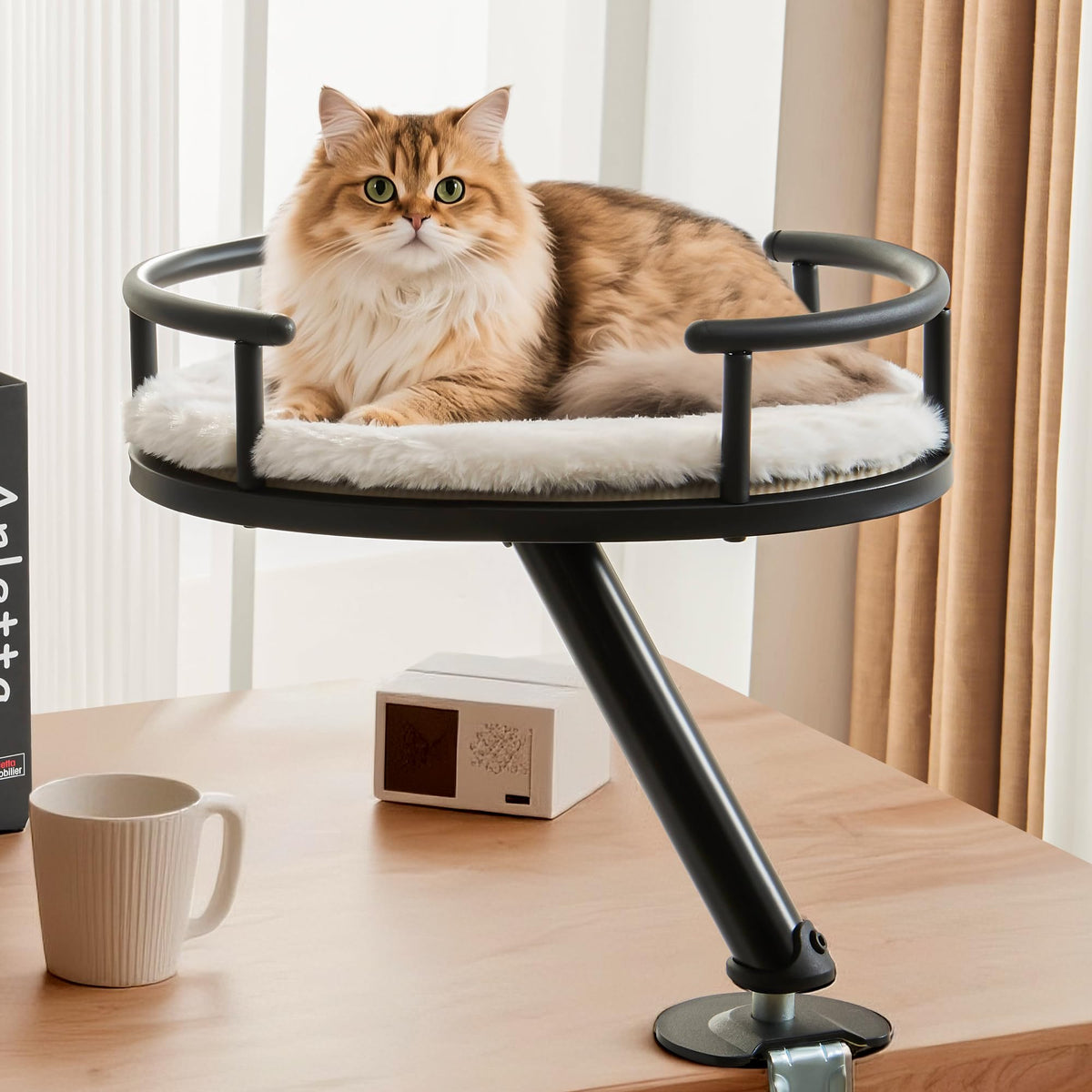 IFNOW cat desk bed with 360-degree rotation near workspace for companionship and productivity