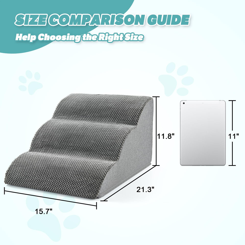 IFNOW dog stairs 3-step on bed demonstrating safe access to low beds.