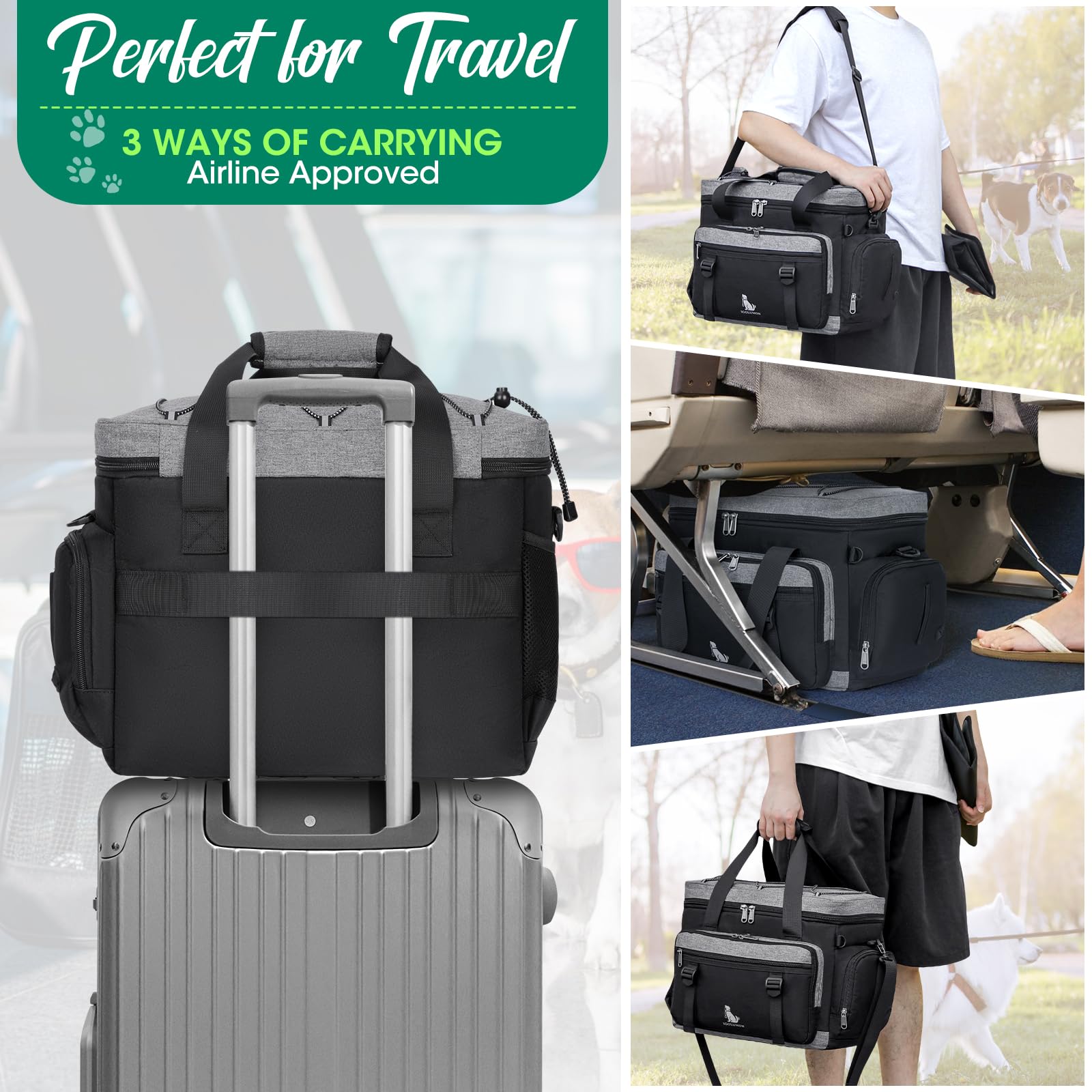 IGOLUMON dog travel bag adjustable divider keeps items neatly separated