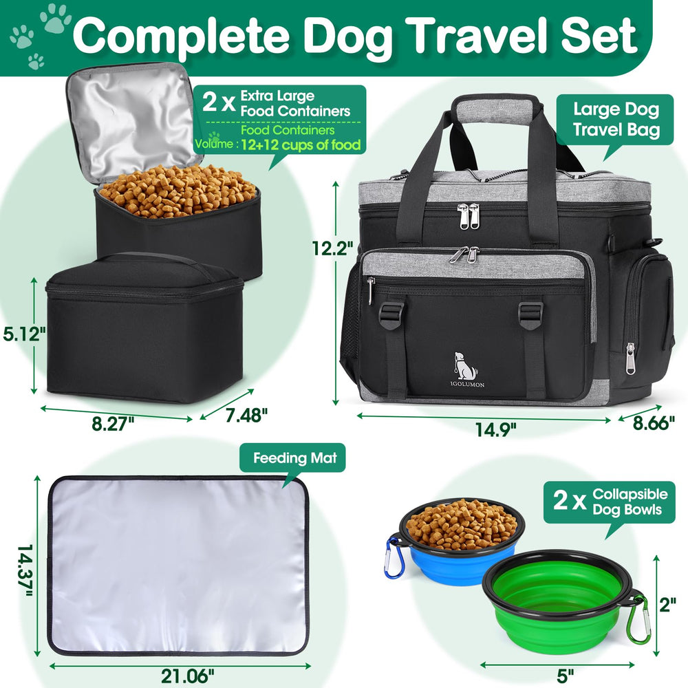 IGOLUMON dog travel bag silicone bowls attached with carabiners for quick hydration