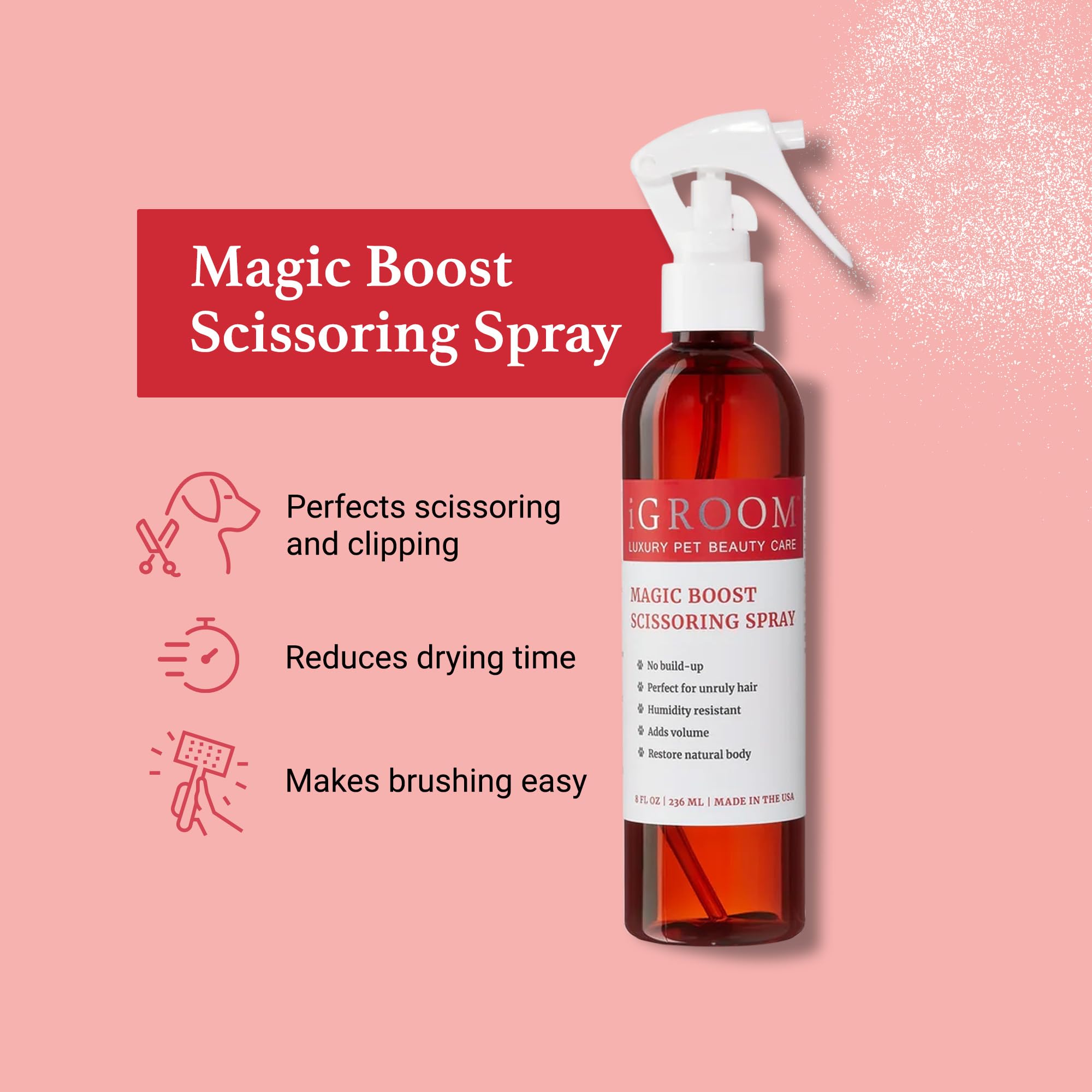 iGroom Magic Boost texture-closeup shows fluffy volume on a soft coat.