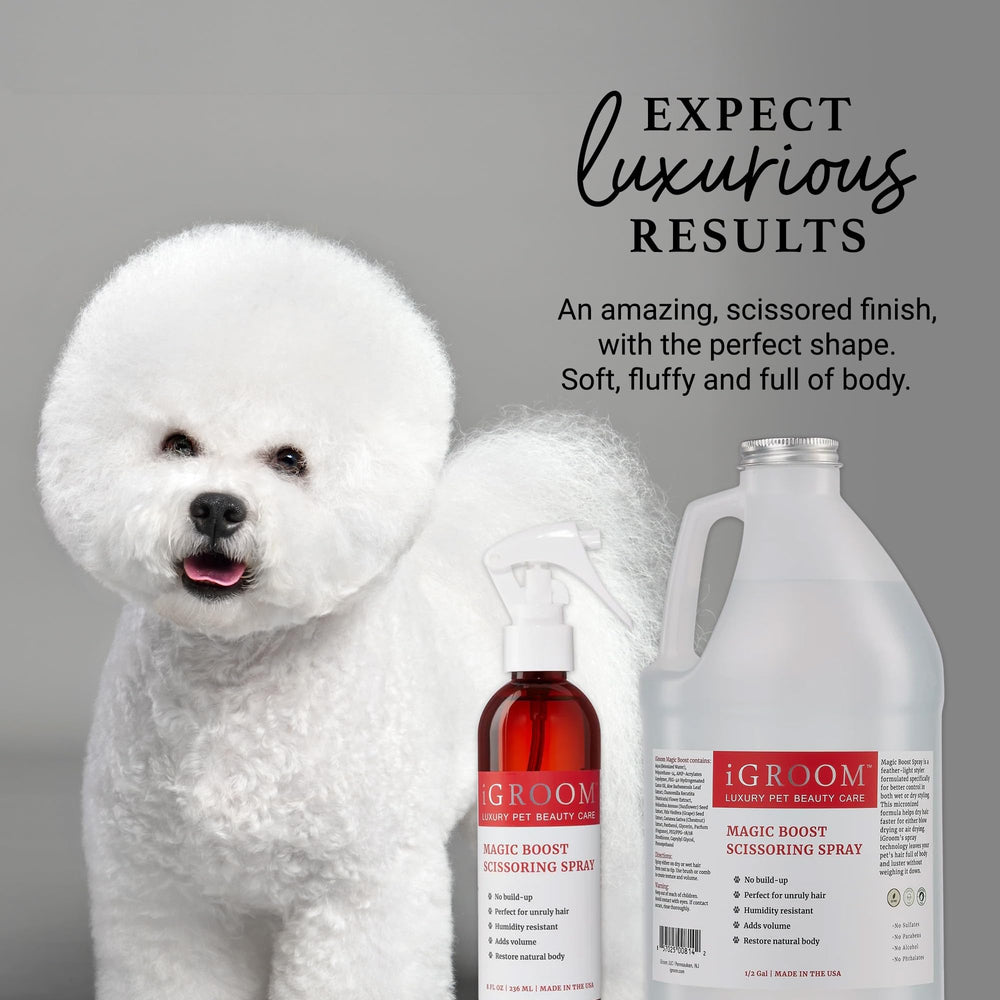 iGroom Magic Boost USA-made label signals premium pet care quality.