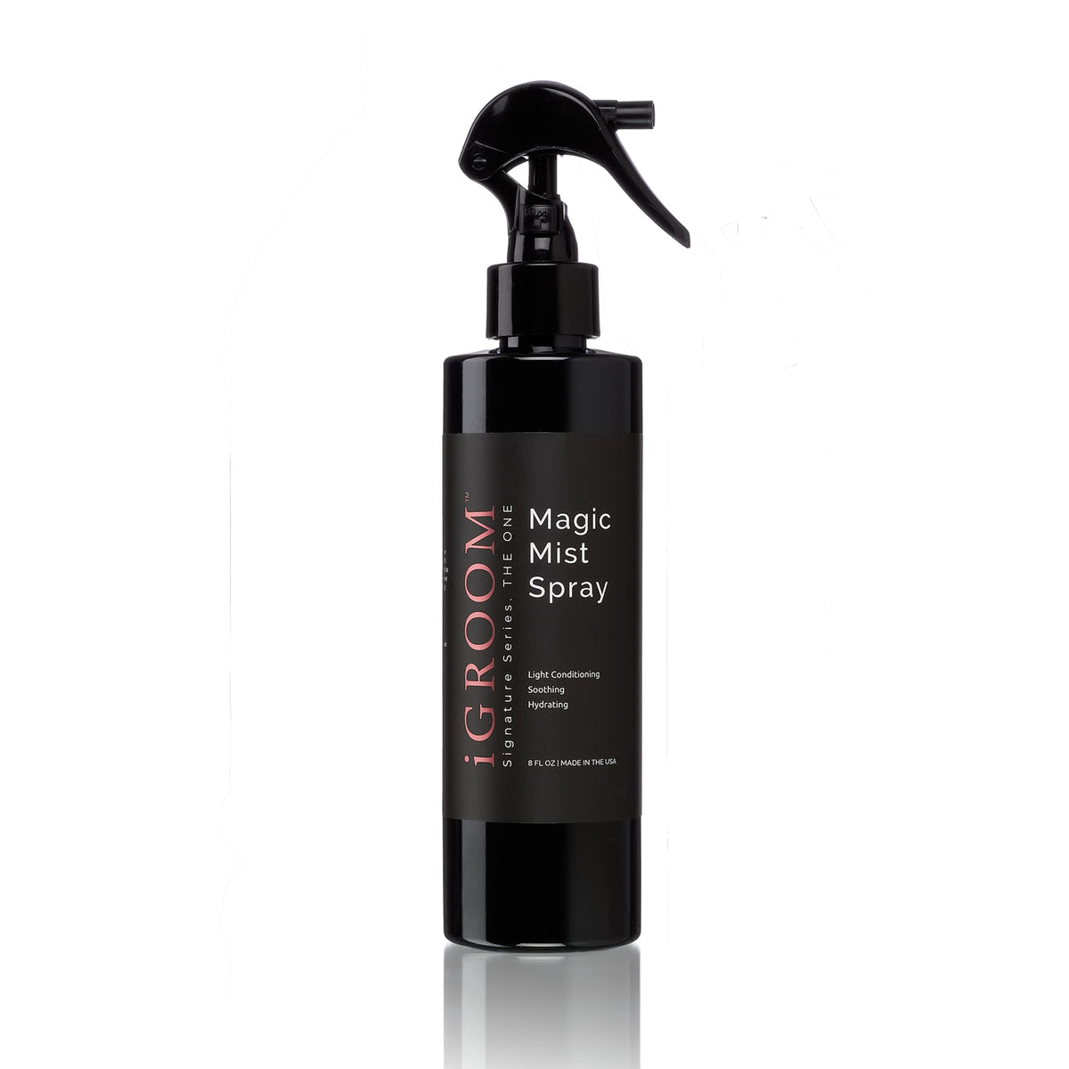 iGroom Magic Mist spray bottle delivers quick hydration and finishing shine for a dog's coat.