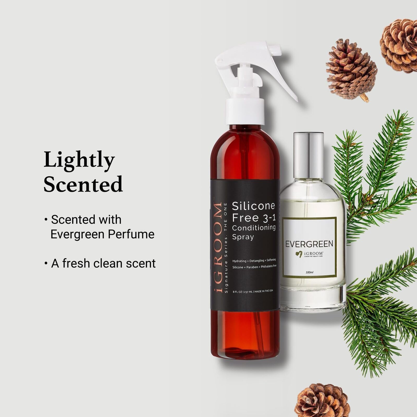 iGroom panthenol humectant balances moisture for flexible coat management.