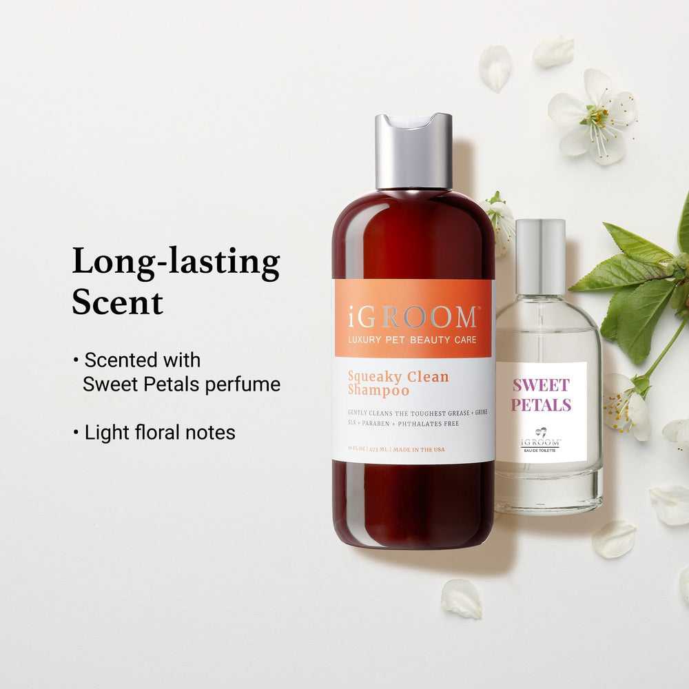 iGroom Squeaky Clean Dog Shampoo packaging highlights USA-made quality
