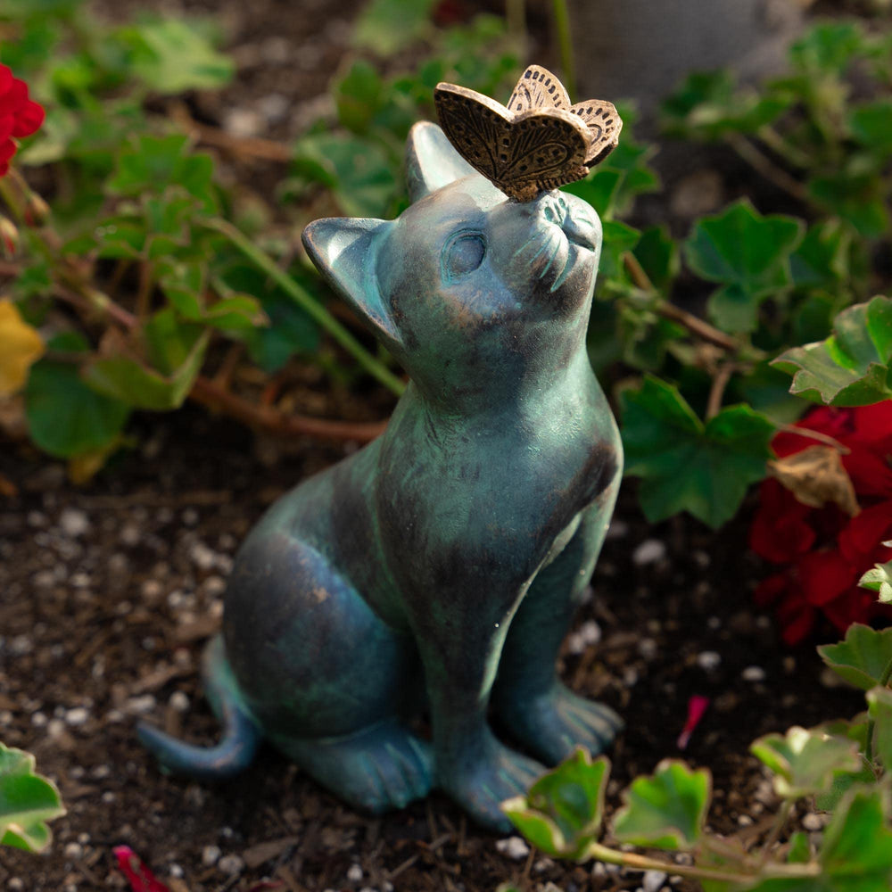 iHeartCats Cat Memorial Figurine with a stone appearance blends with flower beds for a tasteful tribute.