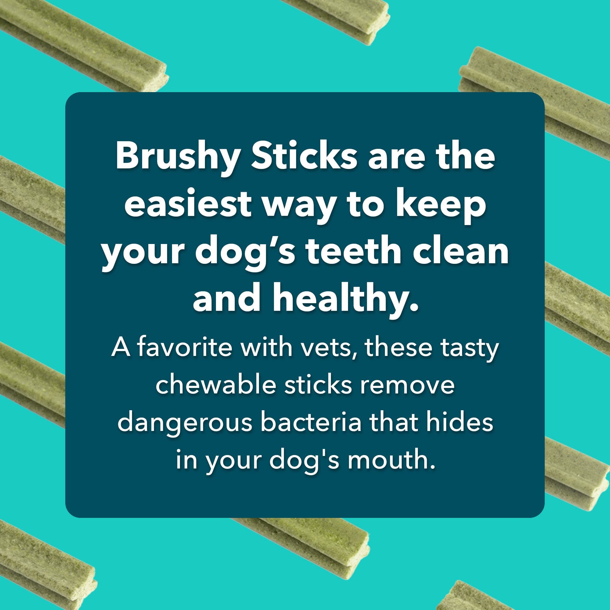 iHeartDogs Brushy Sticks grain-free formula—digestible chews with dog-friendly ingredients.