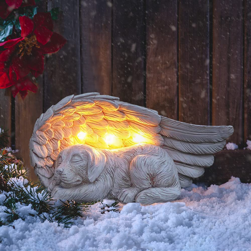 iHeartDogs dog memorial stone angel statue shown in rustic, weatherproof outdoor display.
