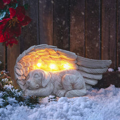 iHeartDogs dog memorial stone angel statue shown in rustic, weatherproof outdoor display.