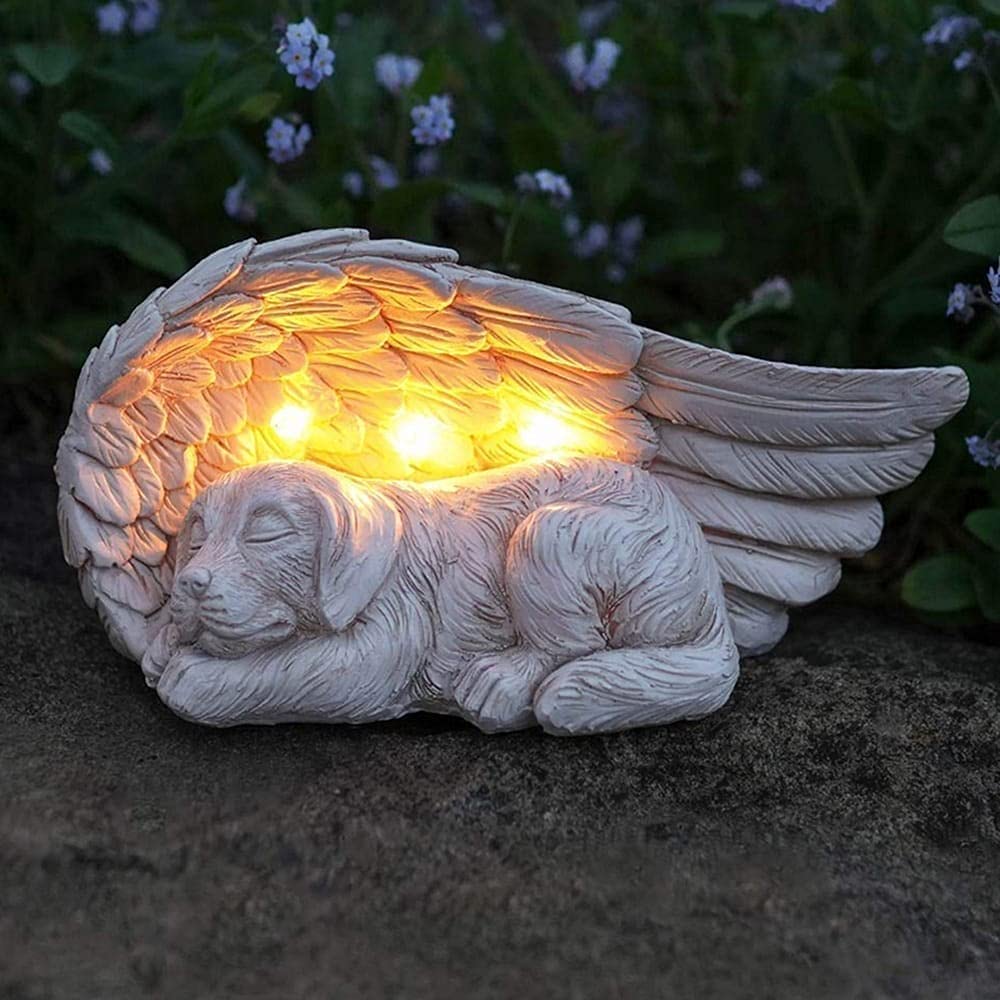 iHeartDogs Forever Guardian Angel garden light glowing softly at dusk for a peaceful memorial.
