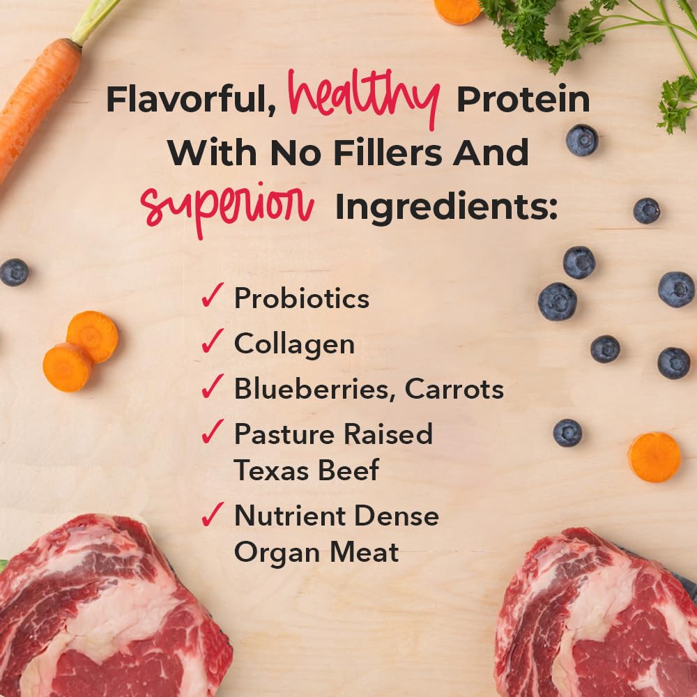 iHeartDogs freeze-dried-topper closeup highlights probiotic-rich formula for gut support.