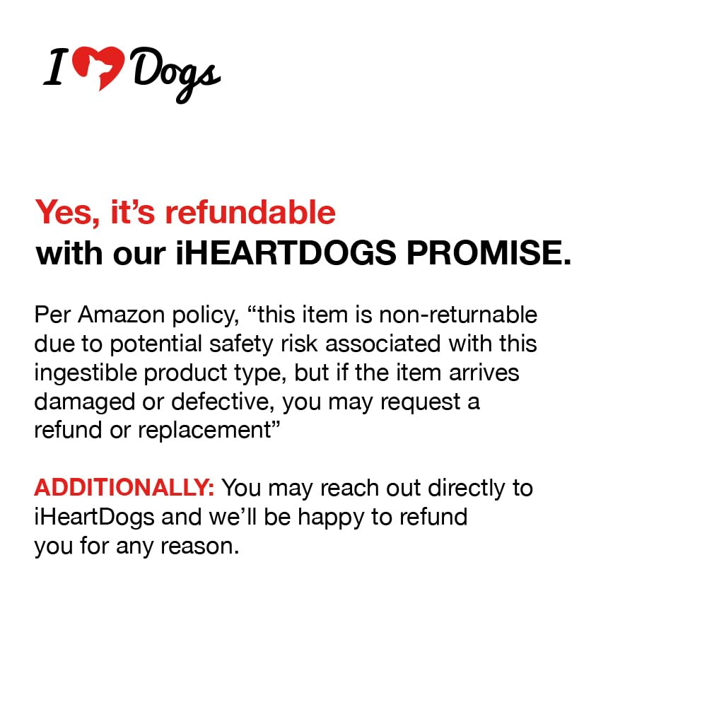 iHeartDogs Hemp Mushroom Chews 60-count bottle on shelf with product details