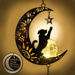 iHeartDogs pet memorial wind chime moon lantern glows softly in the garden at night